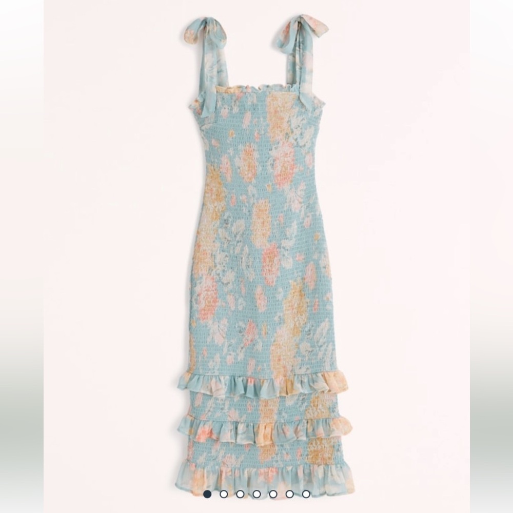 Abercrombie & Fitch Tie-Strap Smocked Midi Dress